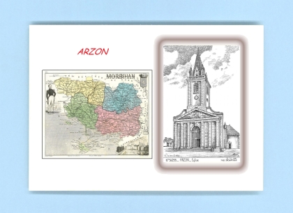 Cartes Postales impression Noir avec dpartement sur la ville de ARZON Titre : eglise