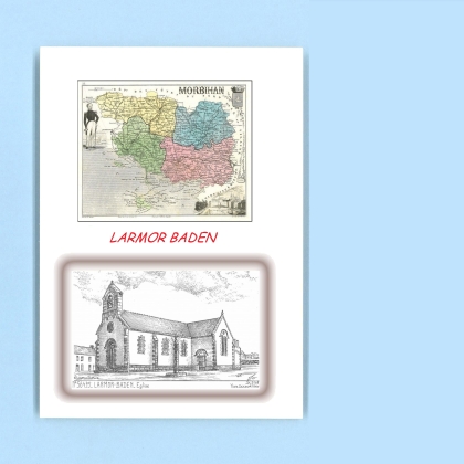Cartes Postales impression Noir avec dpartement sur la ville de LARMOR BADEN Titre : eglise