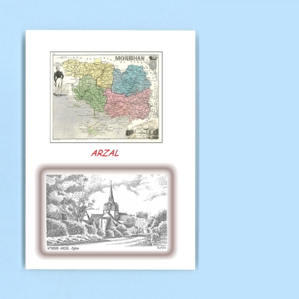 Cartes Postales impression Noir avec dpartement sur la ville de ARZAL Titre : eglise