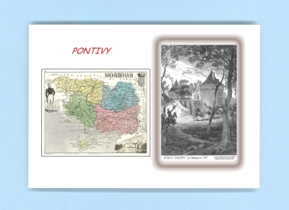 Cartes Postales impression Noir avec dpartement sur la ville de PONTIVY Titre : le chateau en 1789
