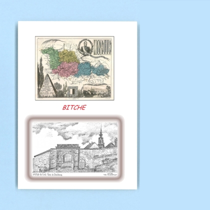 Cartes Postales impression Noir avec dpartement sur la ville de BITCHE Titre : porte de strasbourg