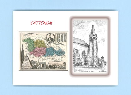 Cartes Postales impression Noir avec dpartement sur la ville de CATTENOM Titre : clocher XIeme siecle