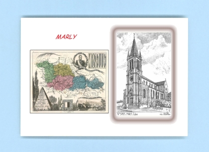 Cartes Postales impression Noir avec dpartement sur la ville de MARLY Titre : eglise