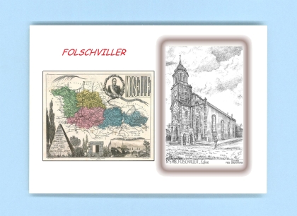 Cartes Postales impression Noir avec dpartement sur la ville de FOLSCHVILLER Titre : eglise