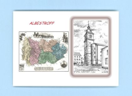 Cartes Postales impression Noir avec dpartement sur la ville de ALBESTROFF Titre : eglise