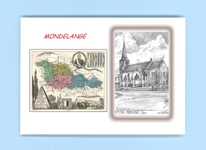 Cartes Postales impression Noir avec dpartement sur la ville de MONDELANGE Titre : eglise