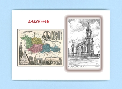 Cartes Postales impression Noir avec dpartement sur la ville de BASSE HAM Titre : eglise