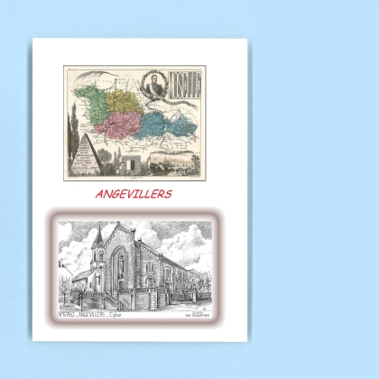 Cartes Postales impression Noir avec dpartement sur la ville de ANGEVILLERS Titre : eglise