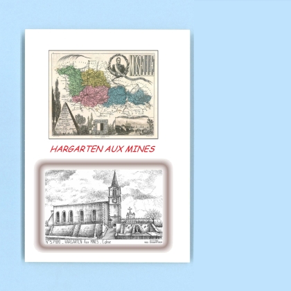 Cartes Postales impression Noir avec dpartement sur la ville de HARGARTEN AUX MINES Titre : eglise
