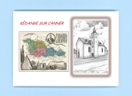 Cartes Postales impression Noir avec dpartement sur la ville de KEDANGE SUR CANNER Titre : eglise