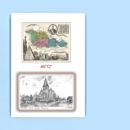 Cartes Postales impression Noir avec dpartement sur la ville de METZ Titre : temple protestant