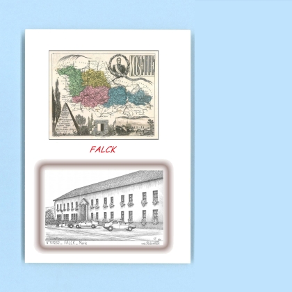 Cartes Postales impression Noir avec dpartement sur la ville de FALCK Titre : mairie