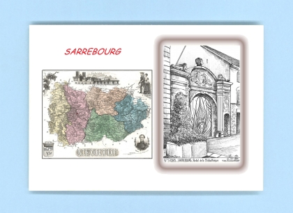 Cartes Postales impression Noir avec dpartement sur la ville de SARREBOURG Titre : portail de la bibliotheque