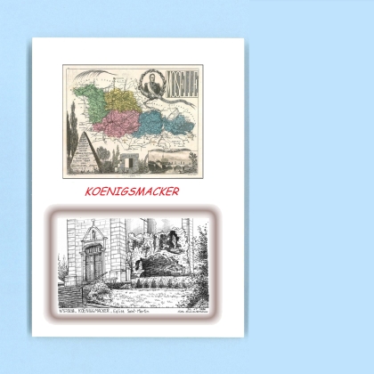 Cartes Postales impression Noir avec dpartement sur la ville de KOENIGSMACKER Titre : eglise st martin