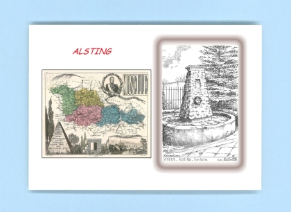 Cartes Postales impression Noir avec dpartement sur la ville de ALSTING Titre : fontaine