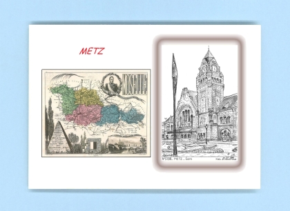 Cartes Postales impression Noir avec dpartement sur la ville de METZ Titre : gare