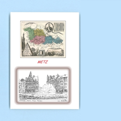Cartes Postales impression Noir avec dpartement sur la ville de METZ Titre : place mondon