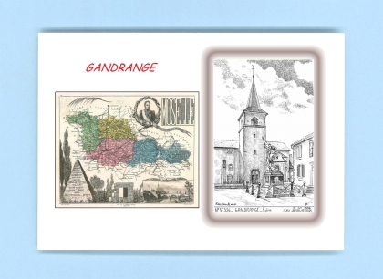 Cartes Postales impression Noir avec dpartement sur la ville de GANDRANGE Titre : eglise