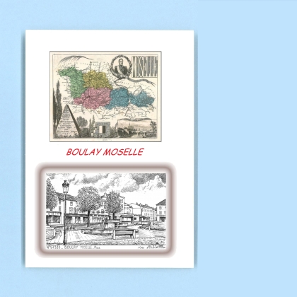 Cartes Postales impression Noir avec dpartement sur la ville de BOULAY MOSELLE Titre : place