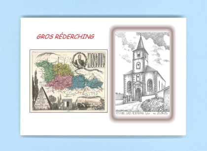 Cartes Postales impression Noir avec dpartement sur la ville de GROS REDERCHING Titre : eglise