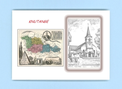 Cartes Postales impression Noir avec dpartement sur la ville de KNUTANGE Titre : eglise