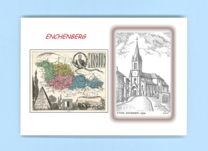 Cartes Postales impression Noir avec dpartement sur la ville de ENCHENBERG Titre : eglise