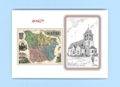 Cartes Postales impression Noir avec dpartement sur la ville de MARZY Titre : eglise st andre