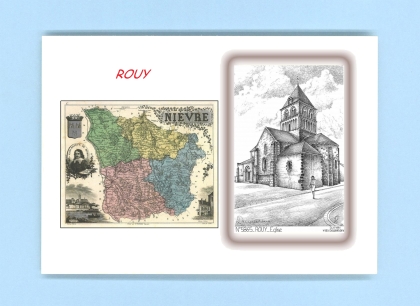 Cartes Postales impression Noir avec dpartement sur la ville de ROUY Titre : eglise