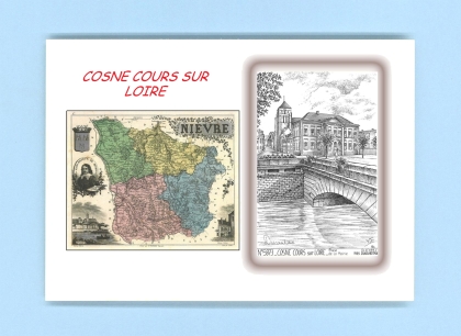 Cartes Postales impression Noir avec dpartement sur la ville de COSNE COURS SUR LOIRE Titre : place de la mairie