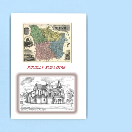 Cartes Postales impression Noir avec dpartement sur la ville de POUILLY SUR LOIRE Titre : eglise