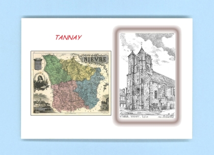 Cartes Postales impression Noir avec dpartement sur la ville de TANNAY Titre : eglise