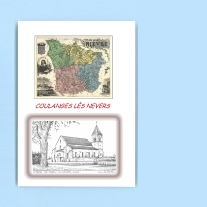 Cartes Postales impression Noir avec dpartement sur la ville de COULANGES LES NEVERS Titre : eglise