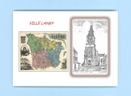 Cartes Postales impression Noir avec dpartement sur la ville de VILLE LANGY Titre : eglise
