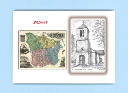 Cartes Postales impression Noir avec dpartement sur la ville de BRINAY Titre : eglise