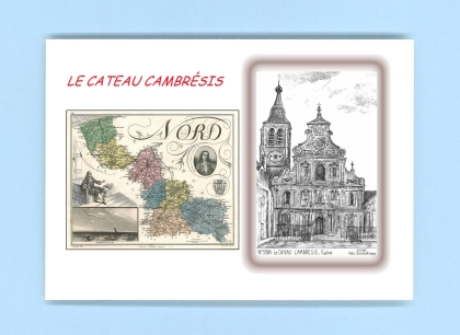 Cartes Postales impression Noir avec dpartement sur la ville de LE CATEAU CAMBRESIS Titre : eglise
