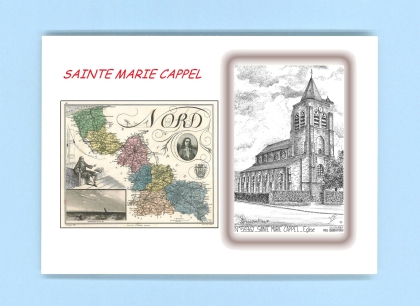 Cartes Postales impression Noir avec dpartement sur la ville de STE MARIE CAPPEL Titre : eglise