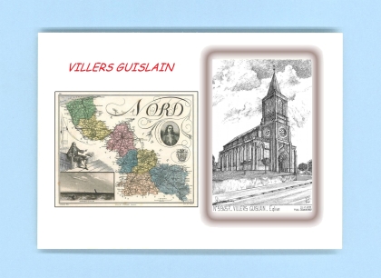 Cartes Postales impression Noir avec dpartement sur la ville de VILLERS GUISLAIN Titre : eglise