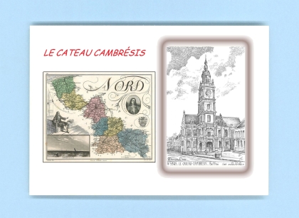 Cartes Postales impression Noir avec dpartement sur la ville de LE CATEAU CAMBRESIS Titre : beffroi