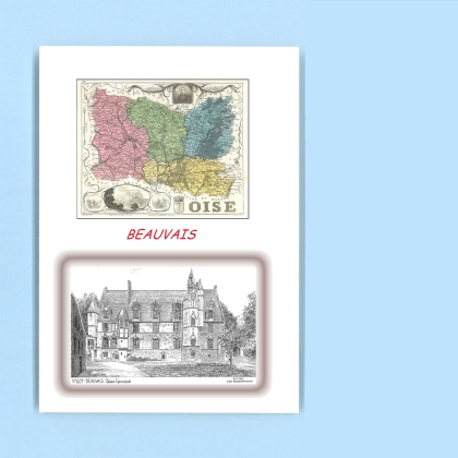 Cartes Postales impression Noir avec dpartement sur la ville de BEAUVAIS Titre : palais episcopal