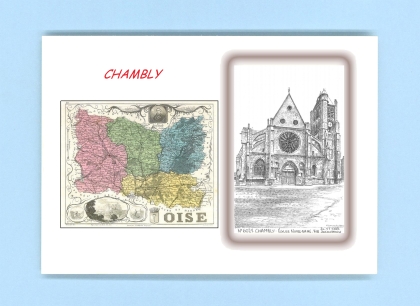 Cartes Postales impression Noir avec dpartement sur la ville de CHAMBLY Titre : eglise notre dame