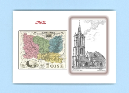 Cartes Postales impression Noir avec dpartement sur la ville de CREIL Titre : eglise