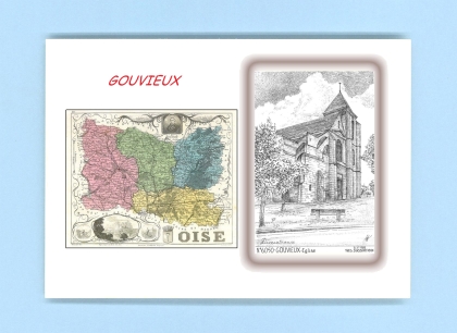 Cartes Postales impression Noir avec dpartement sur la ville de GOUVIEUX Titre : eglise