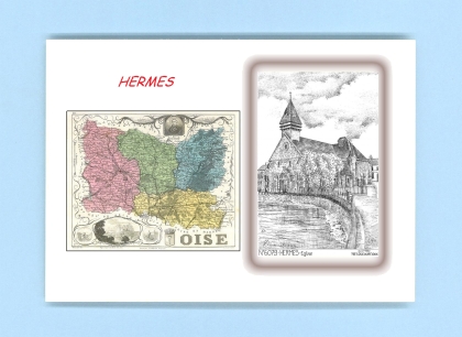 Cartes Postales impression Noir avec dpartement sur la ville de HERMES Titre : eglise