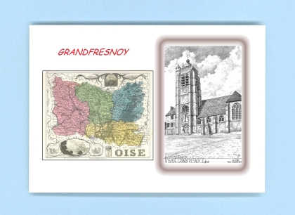 Cartes Postales impression Noir avec dpartement sur la ville de GRANDFRESNOY Titre : eglise