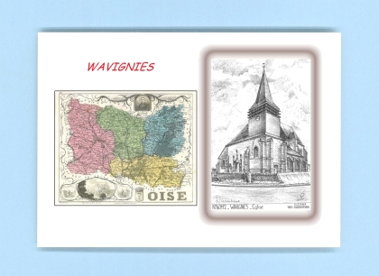 Cartes Postales impression Noir avec dpartement sur la ville de WAVIGNIES Titre : eglise