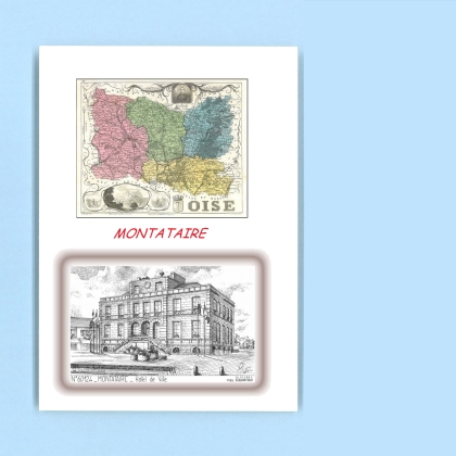 Cartes Postales impression Noir avec dpartement sur la ville de MONTATAIRE Titre : hotel de ville