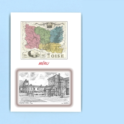 Cartes Postales impression Noir avec dpartement sur la ville de MERU Titre : place