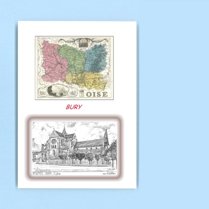 Cartes Postales impression Noir avec dpartement sur la ville de BURY Titre : eglise