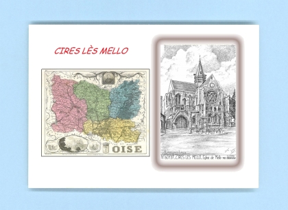 Cartes Postales impression Noir avec dpartement sur la ville de CIRES LES MELLO Titre : eglise de mello