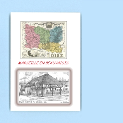 Cartes Postales impression Noir avec dpartement sur la ville de MARSEILLE EN BEAUVAISIS Titre : halle